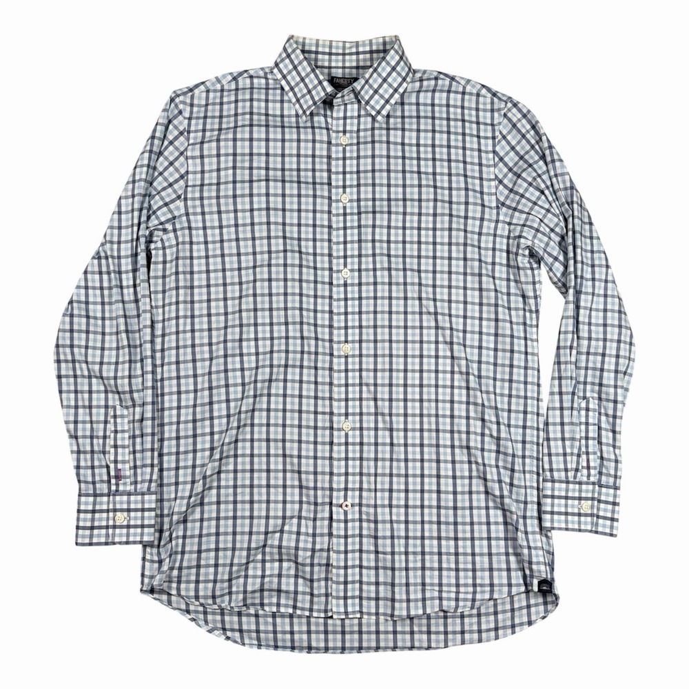 Faherty Reserve Movement Shirt Mens M Blue Plaid Check Button Down Stretch